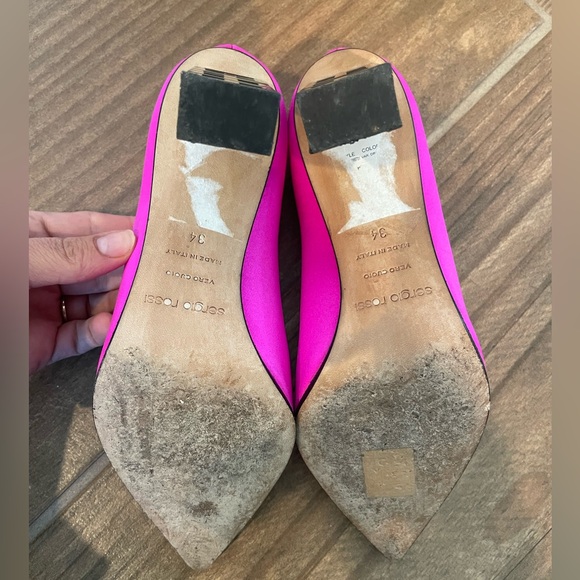 SERGIO ROSSI Super Heel Crystal-Embellished Neon Bright Pink Satin Pumps 34 4 - Picture 10 of 10